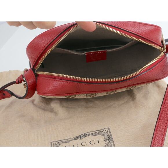 Gucci GG Red Beige Leather Canvas Bree Small Messenger Crossbody Bag Purse Italy - Picture 6 of 16
